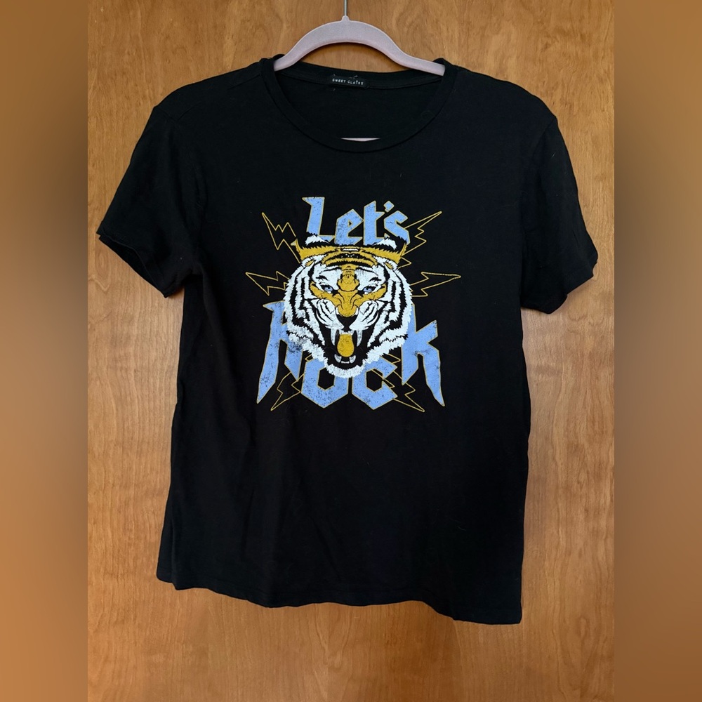 Sweet Claire Black 'Let's Rock' Tiger Tee